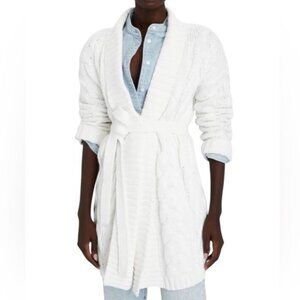 L'Agence Jax Oversized Belted Cable-Knit Cardigan in Off White Size Small